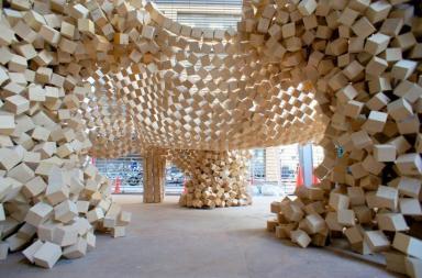 7000 Wooden Cube Installation by Ken Yokogawa