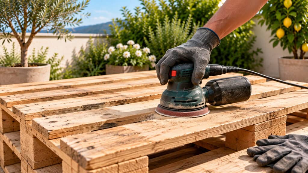 lettino pallet levigatura legno